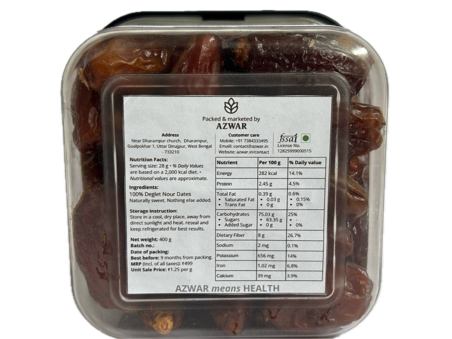 Azwar Deglet Nour Dates – 100% Natural, No Added Sugar (400g)